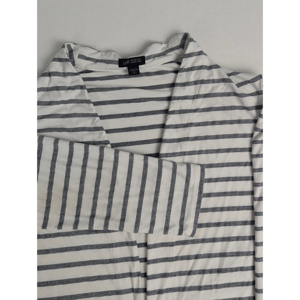 J. Jill Wearever Striped Open Front Cardigan Navy White PM Classic Lightweight - Picture 4 of 12
